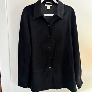 Passport Stretch Black Button-Up Blouse | Size L Minimalist Business Casual